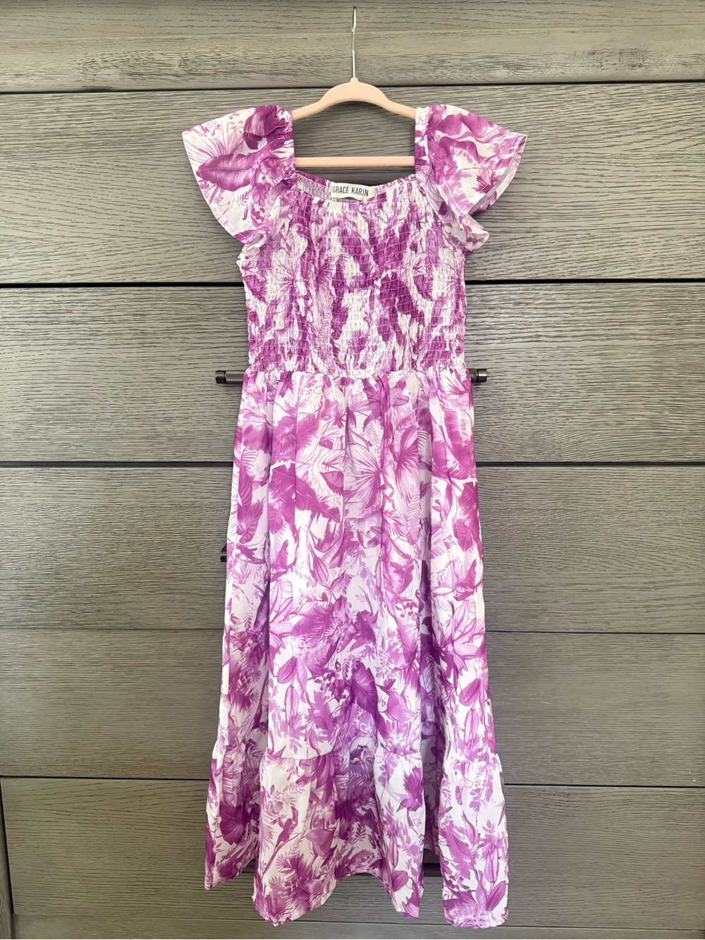 Grace Karin Purple Floral Maxi Dress for Girls